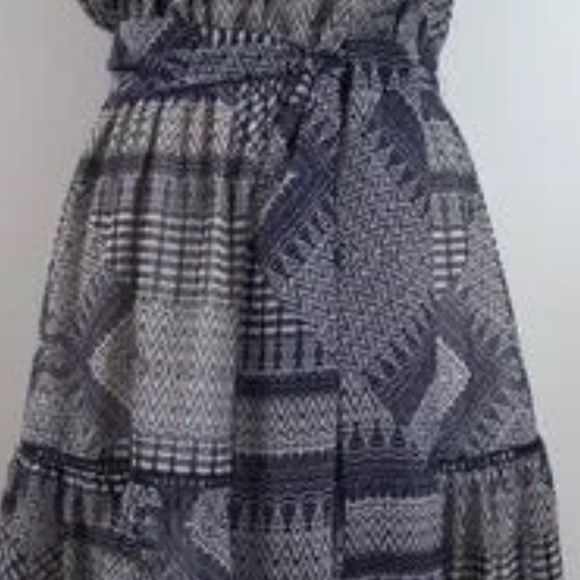 Rebecca Minkoff Nicky dress ruffle bottom sleeveless tassels blue tan print XS - Picture 8 of 13